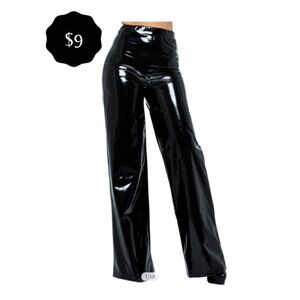 Faux Leather Black Wide Leg Pants